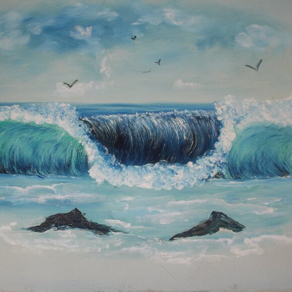 Vintage Ocean Seascape 11"x14"x1" oil painting.  Hand painted on stretch canvas - Picture 1 of 5